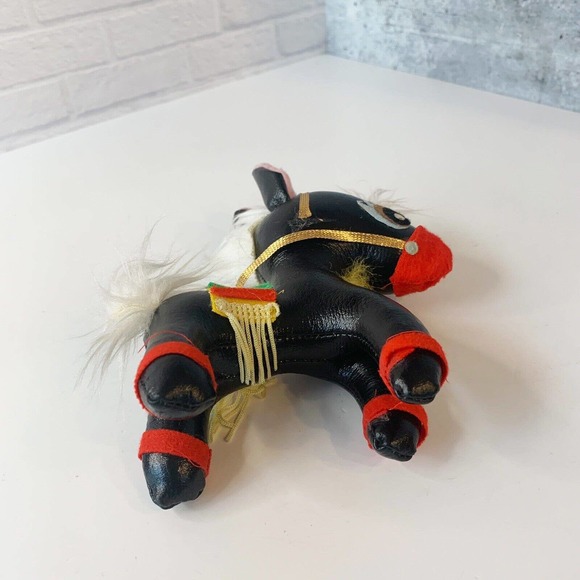 Vintage Black Leather Horse Donkey Toy Figure Felt 7 Inches - Picture 5 of 7